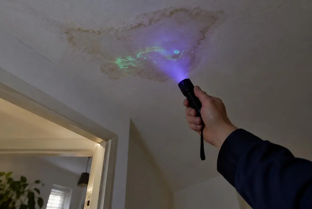 Lekdetectie Werkhoven – kleurstof controleren op het plafond met uv-licht