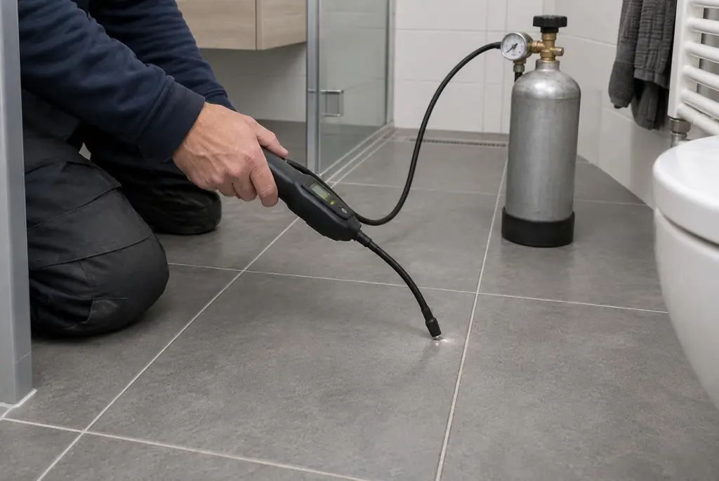 Lekdetectie Werkhoven – technicus spoort met tracergas een lekkage op in de vloer